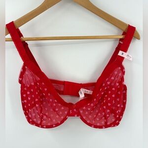 Victorias Secret women’s tease hearts unlined Demi red heart lace bra 38DDD NWT